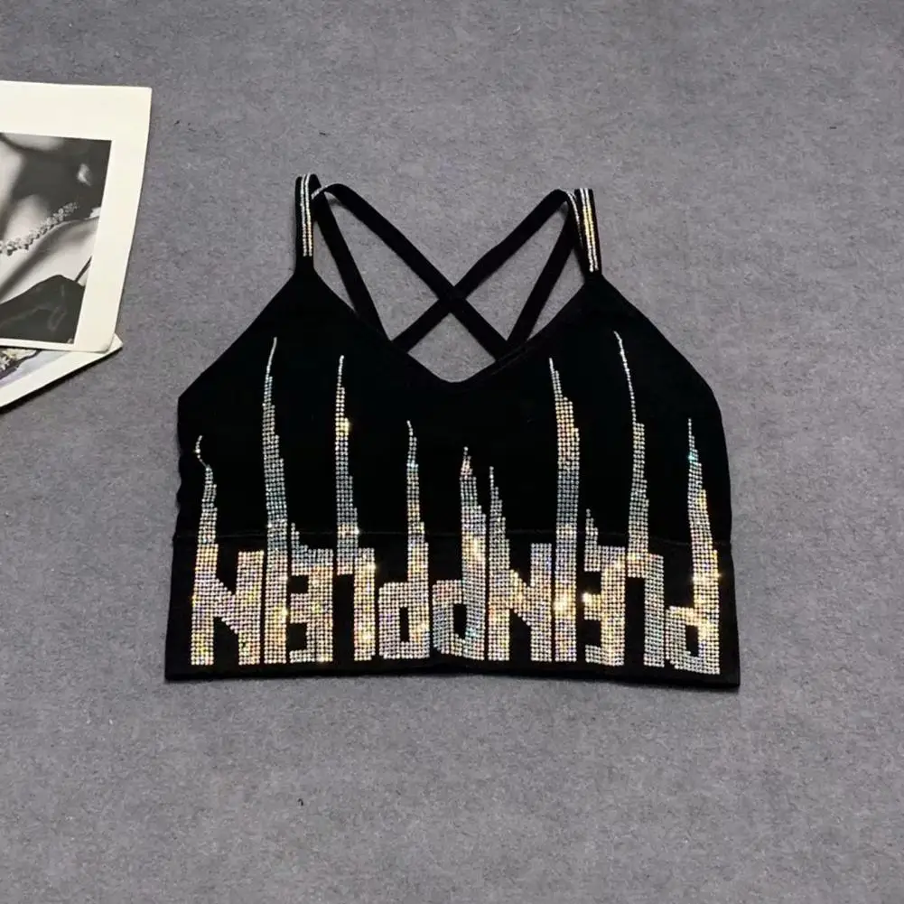 

Повседневная однотонная майка со стразами, мягкий спортивный бюстгальтер с перекрещенной спиной, бесшовная майка для йоги и фитнеса