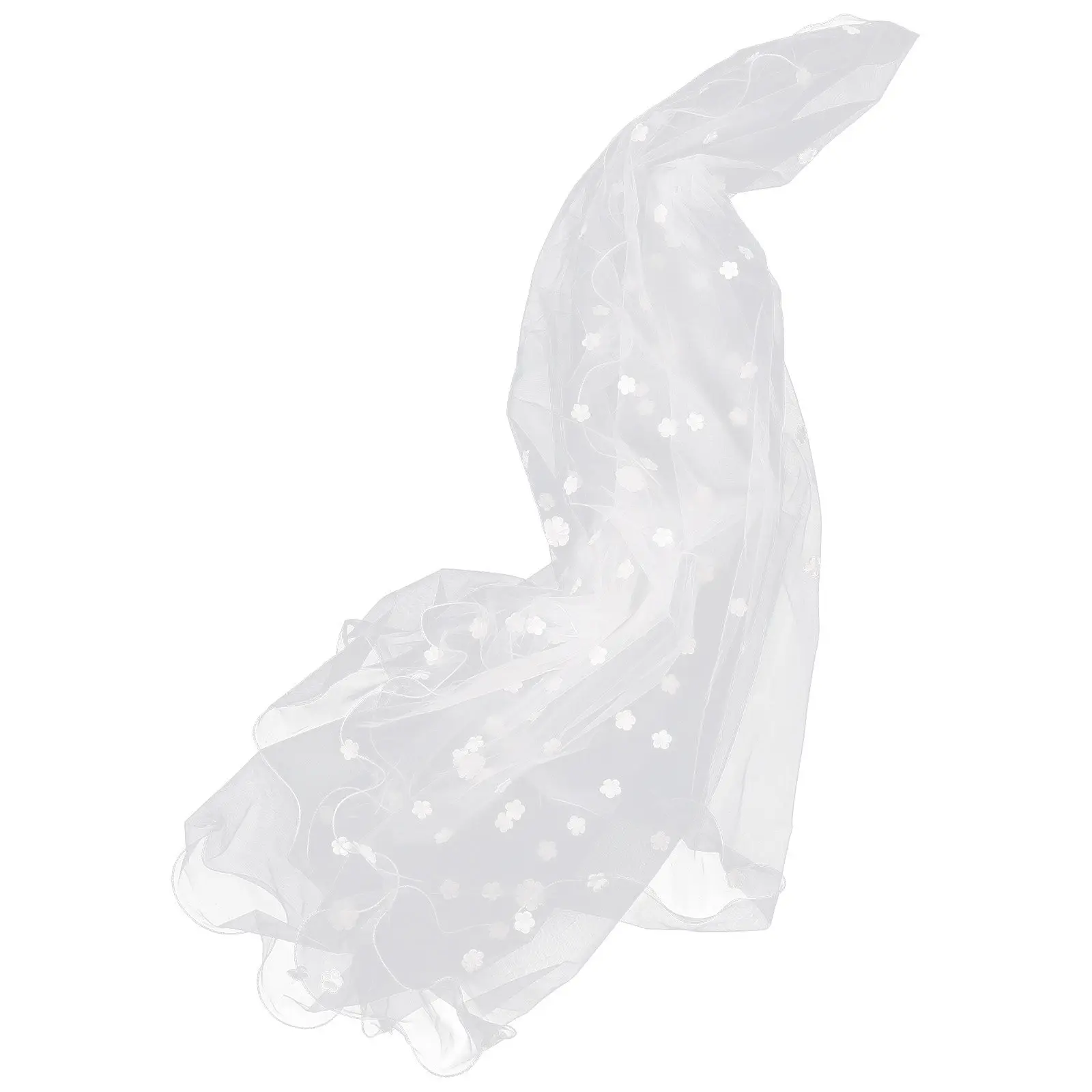 

Белая свадебная фата: элегантная длинная фата для невесты, для помолвки, девичника, сетчатая, с цветочным узором, аксессуар для волос