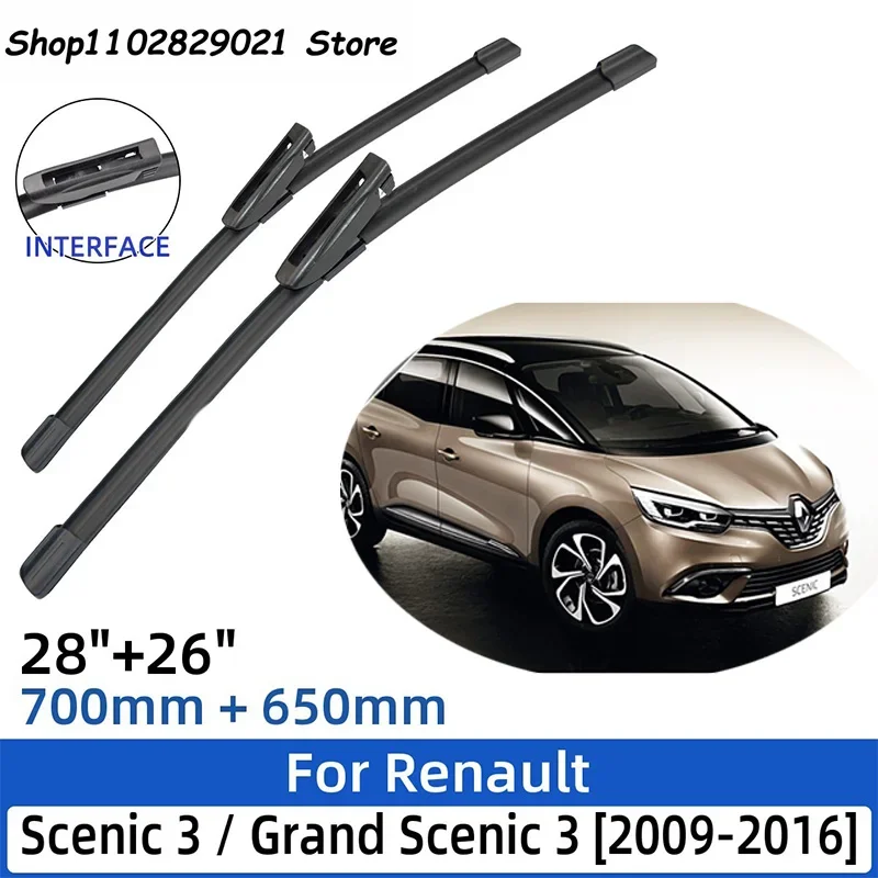 

For Renault Grand Scenic 3 2009-2016 28"+26"Front Rear Wiper Blades Windshield Windscreen Window Cutter Accessories