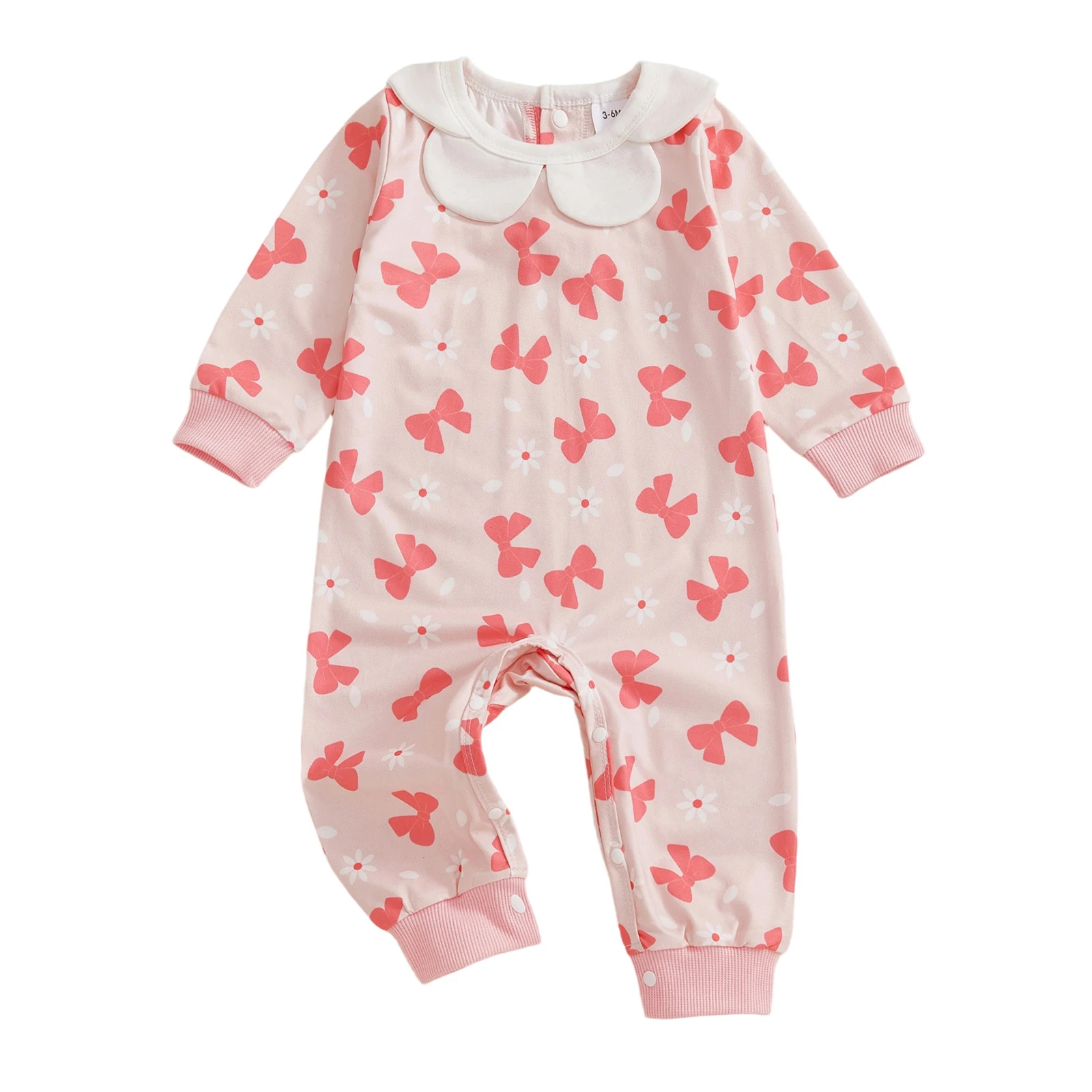 

Baby Girls Fall Romper Bow Floral Print Long Sleeve Round Neck Full Length Jumpsuit