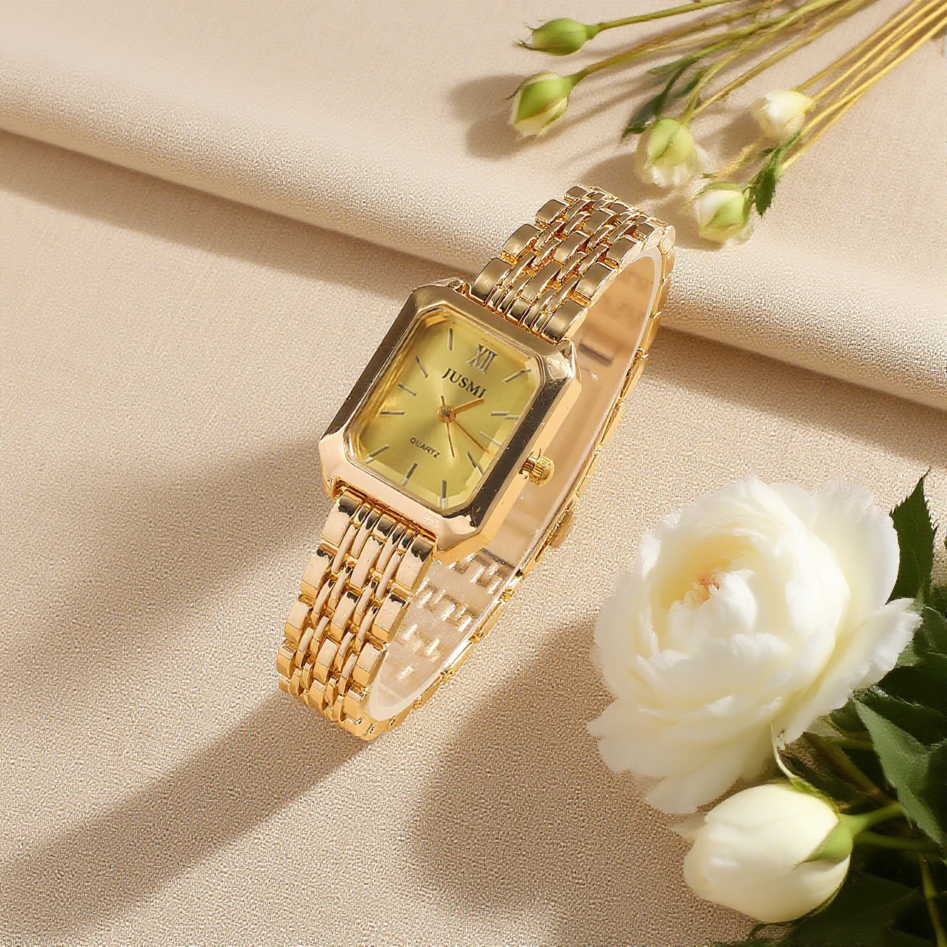 

Модные простые женские кварцевые часы со стальным ремешком и квадратным циферблатом, браслет с бриллиантами Love, набор из 2 штук, подходит для повседневного ношения, праздника