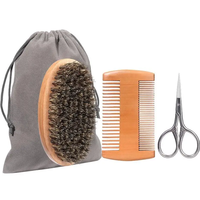 Men's Beard Grooming Set, Convenient Barber Tools, Beard Brush, Bristle Material, Comb, Scissors, Convenient Storage Bag