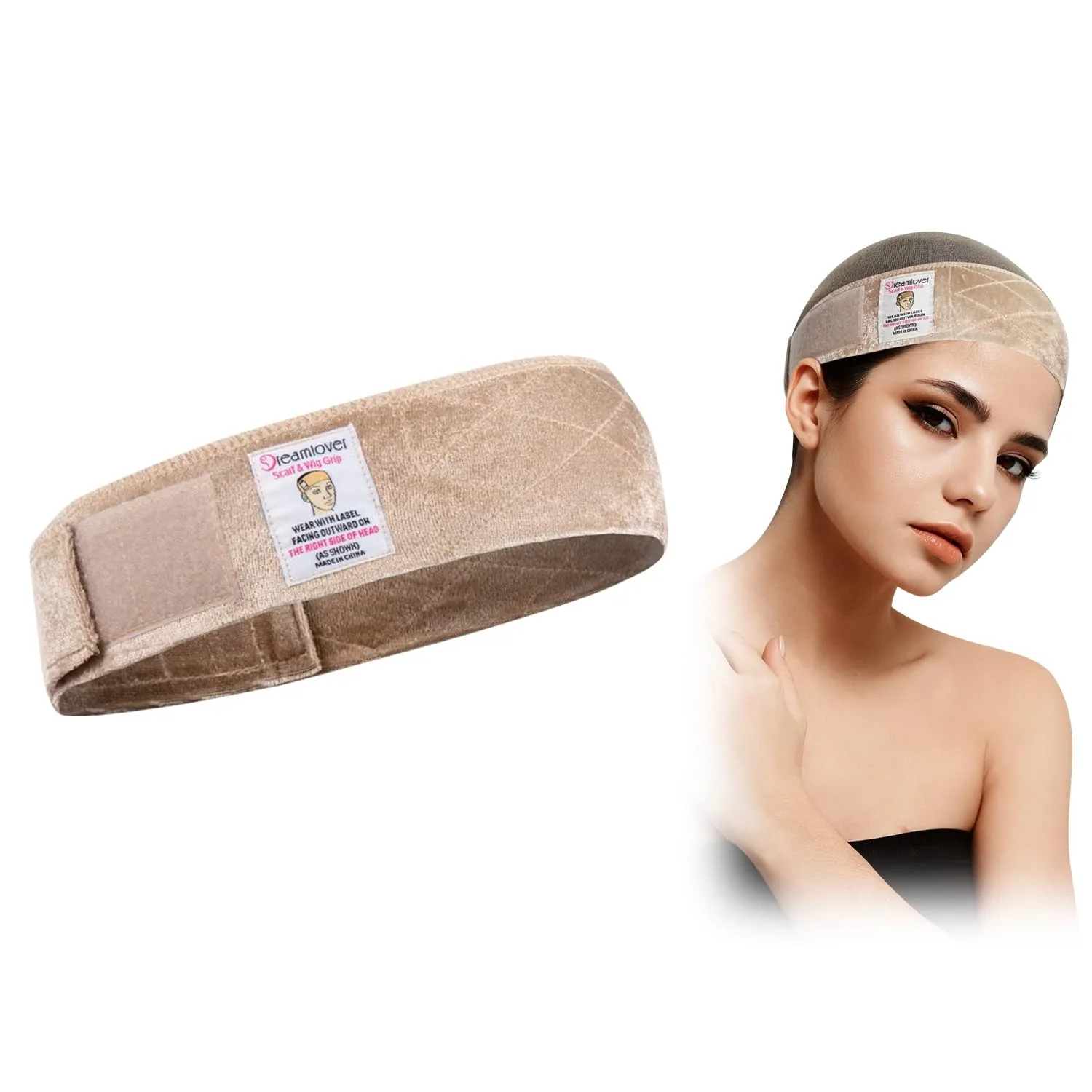 Wig Grip Band Adjustable Velvet Non-Slip Breathable Head Band to Keep Wig Secured and Prevent Headaches (Tan)