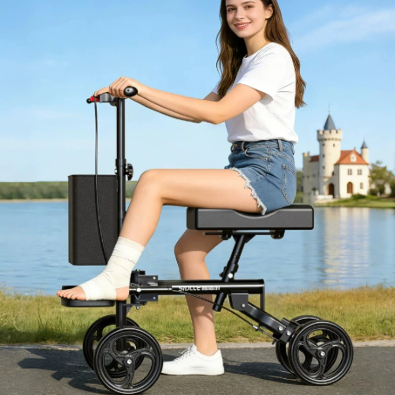 Carbon Steel Fracture Knee Scooter All Terrain Rehabilitation Mobility Aid Adjustable Single-Leg Walker Heavy-Duty Knee Scooter