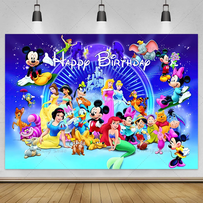 Disney Cartoon Mickey Mouse Kids Happy Birthday Backgrounds Decors Vinyl Cloth Party Backdrops Baby Shower Banner Custom