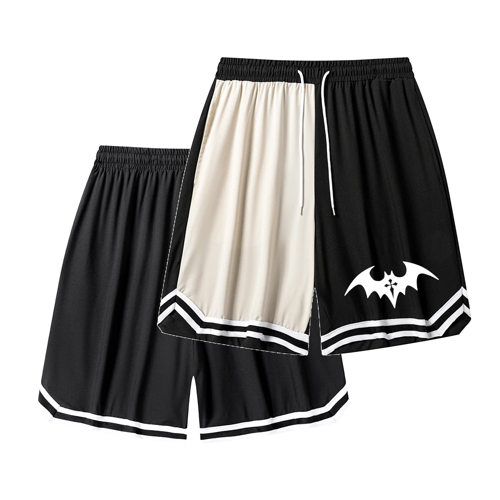 Men's Breathable Basketball Shorts Elastic Drawstring Waist Quick-Drying Sports Shorts Bat Print Fitness Training Casual Shorts