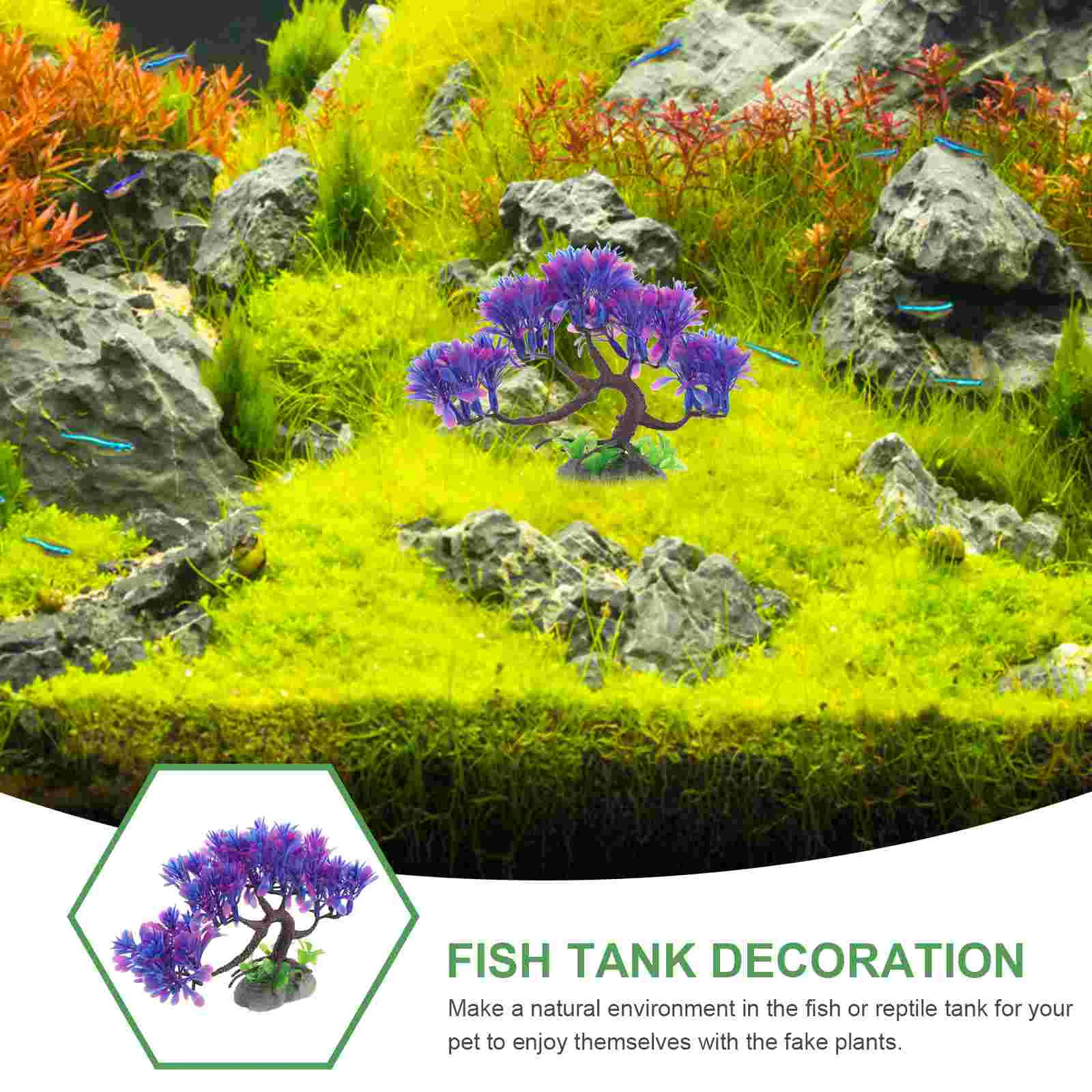 Simulation Pine Tree Decor for Fish Tank Grass Model Mountain Plant Safe Plastic Longlasting Easy Maintenance Reptile