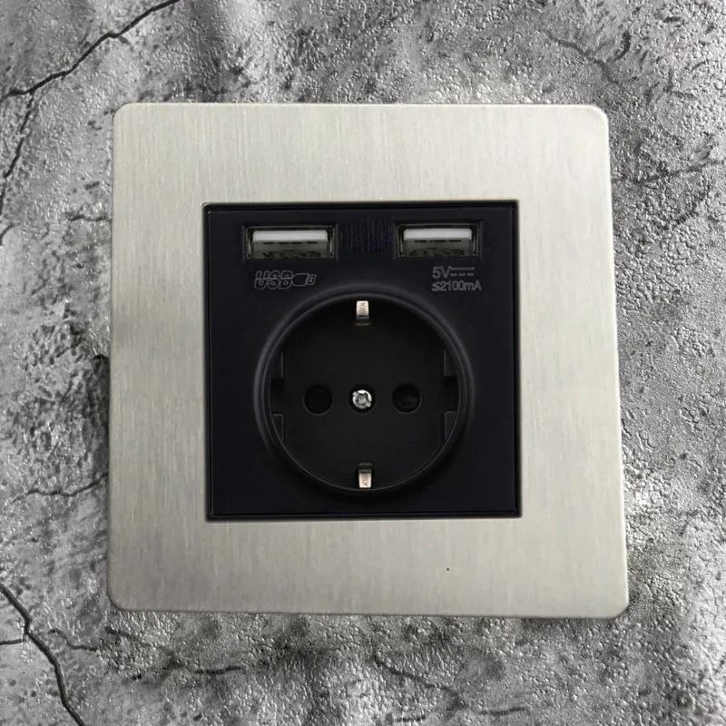 Wall Light Toggle Switch 1-4 Gang 2 Way Silver Stainless Steel Brushed Panel Switch EU Outlet