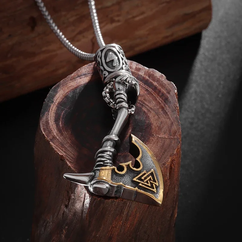 Retro Domineering Nordic Battle Ax Pendant Necklace for Men and Women Punk Pendant Lucky Amulet Jewelry Gift