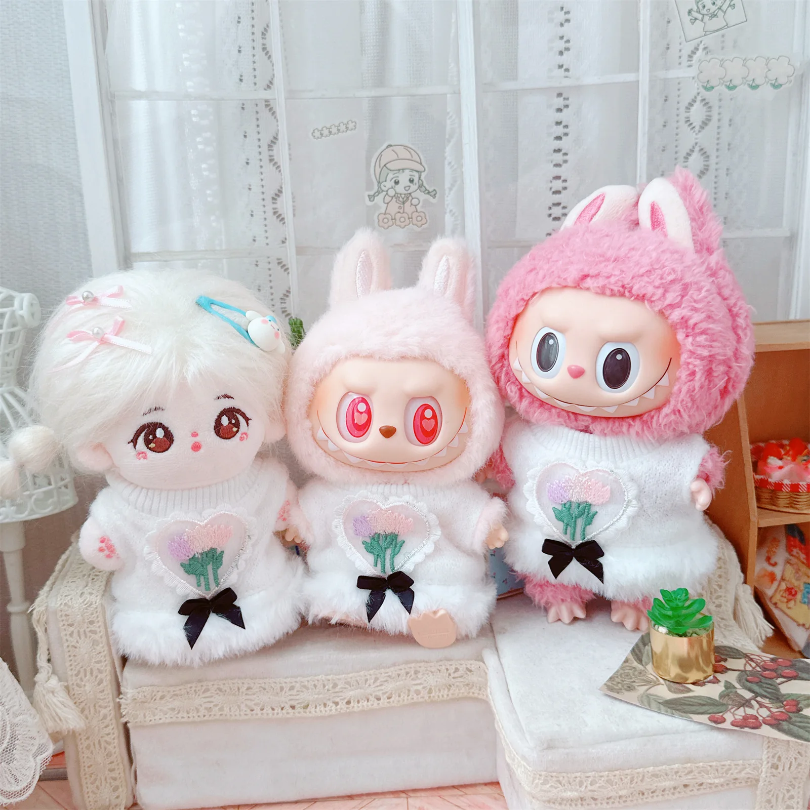 

10cm Cute Idol Doll Clothes for Kawaii Soft Fluffy White Cloud Suger Frosting Dress Dress Up Plush Doll Changing Clothes Game