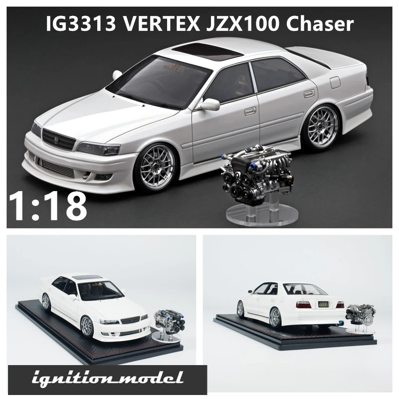 نموذج الإشعال 1:18 VERTEX JZX100 المطارد الأبيض اللؤلؤي مع محرك 1JZ IG3313 نموذج مجموعة الراتنج سيارة