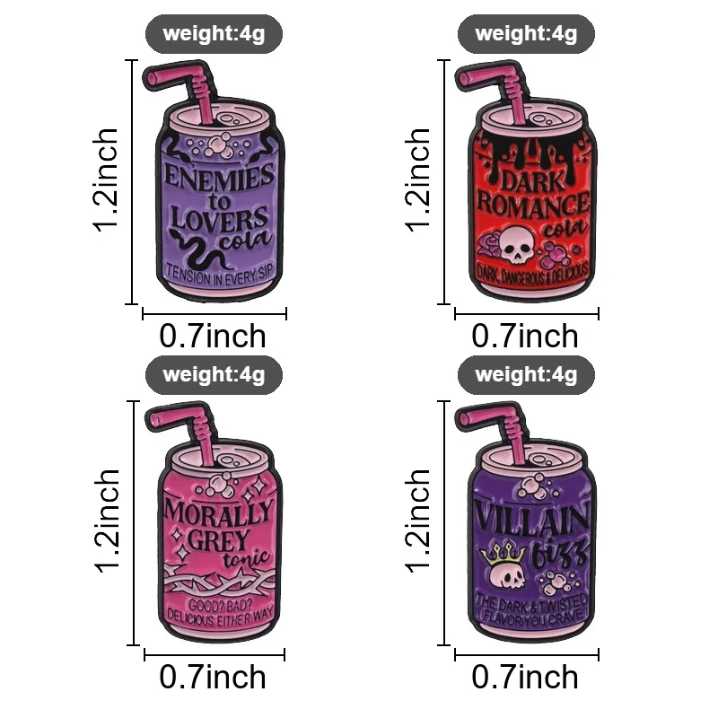 Villain Fizz Canned Drink Enamel Pin, Dark Romance Brooch With Purple Design And Straw For Book Lovers And Fantasy Gift Style