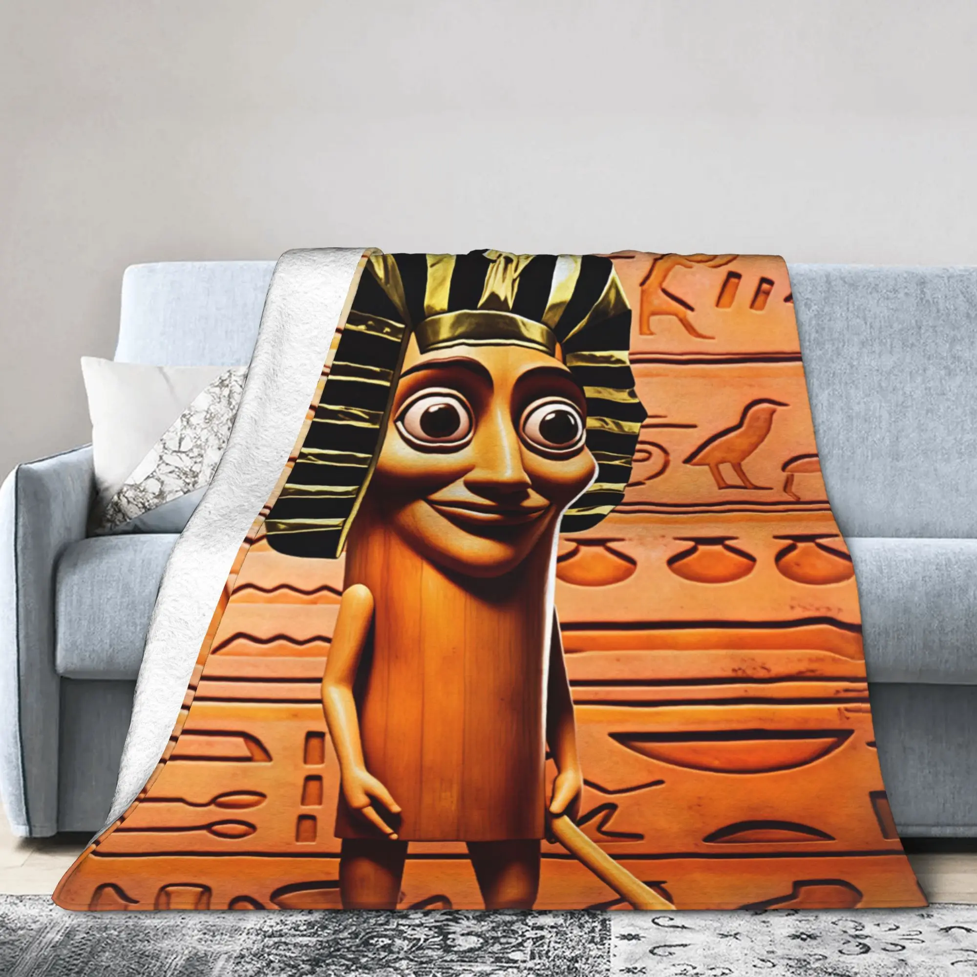 Tung Pharaoh Headdress Hieroglyph Blanket  Warm Funny Plush Throw Blanket For Bedroom Camping Flannel Bedspread Bed Cover