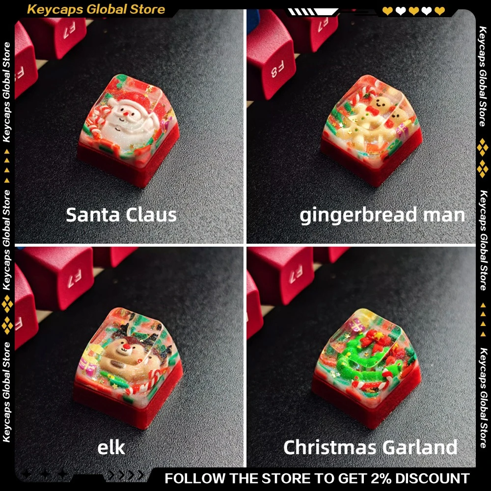 

Christmas Series Santa Claus Keycaps Personalized Gingerbread Man Elk Christmas Garland Artisan Keycap Customized Keyboard Cap