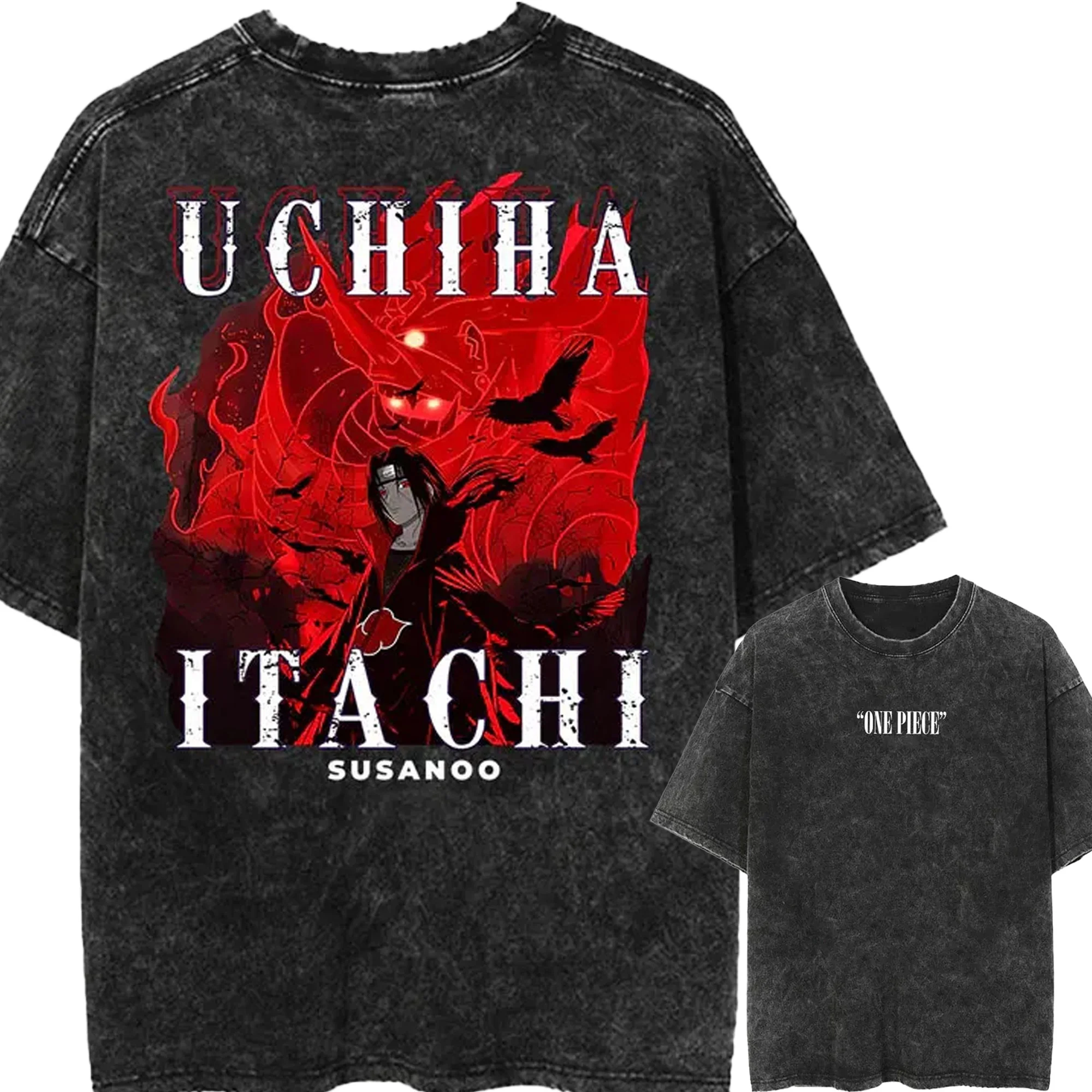 Itachi Uchiha Susanoo T-Shirt Naruto Shippuden Tee Vintage Washed Oversized Retro Anime Harajuku Streetwear Manga Herren Oberteil