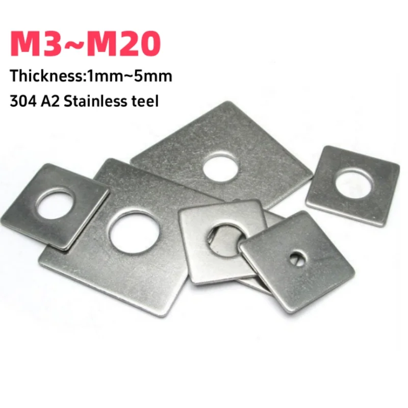 A2 Stainless Steel Square Washers M3 M4 M5 M6 M8M10M12M14M16M18M20 Flat Pad Spacer Gasket Curtain Wall Washers Thickness 1mm~5mm