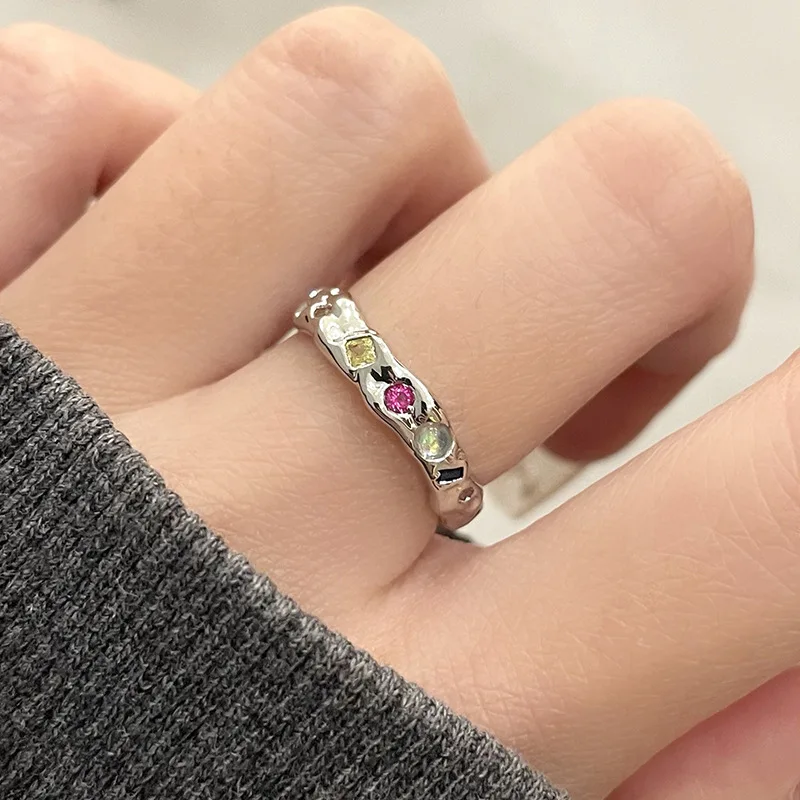 Aesthetic Jewelry Rings For Women Colorful Crystal Zircon Finger Rings Chic Wedding Party Accessories 2023 New Korean Fashion