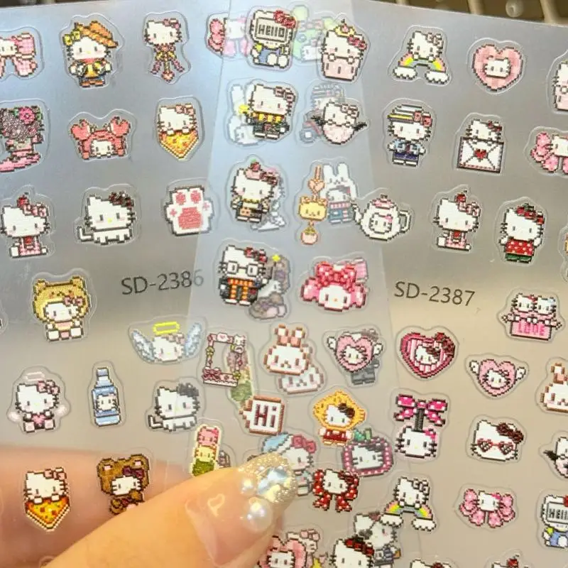 

1sheet 5D Pixel Cartoon Nail Stickers Animation Cute Hellokitty Decals Nail Supplies DlY Patch For Nails Decorations