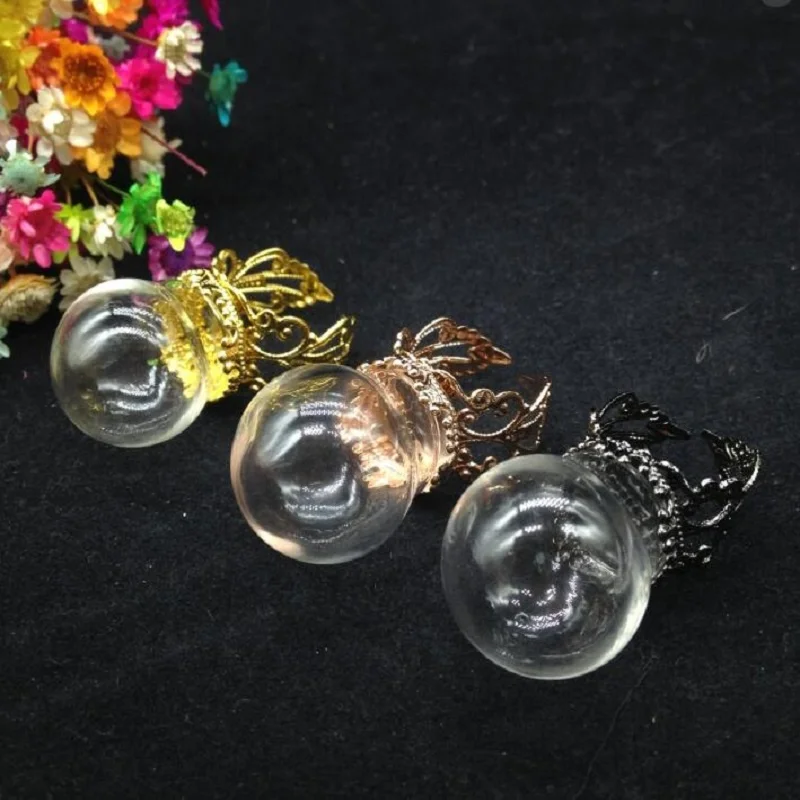 

50sets/lot 20*15mm empty glass globe dome cover locket ring findings set jewelry fashion glass bottle vial adjustable diy ring