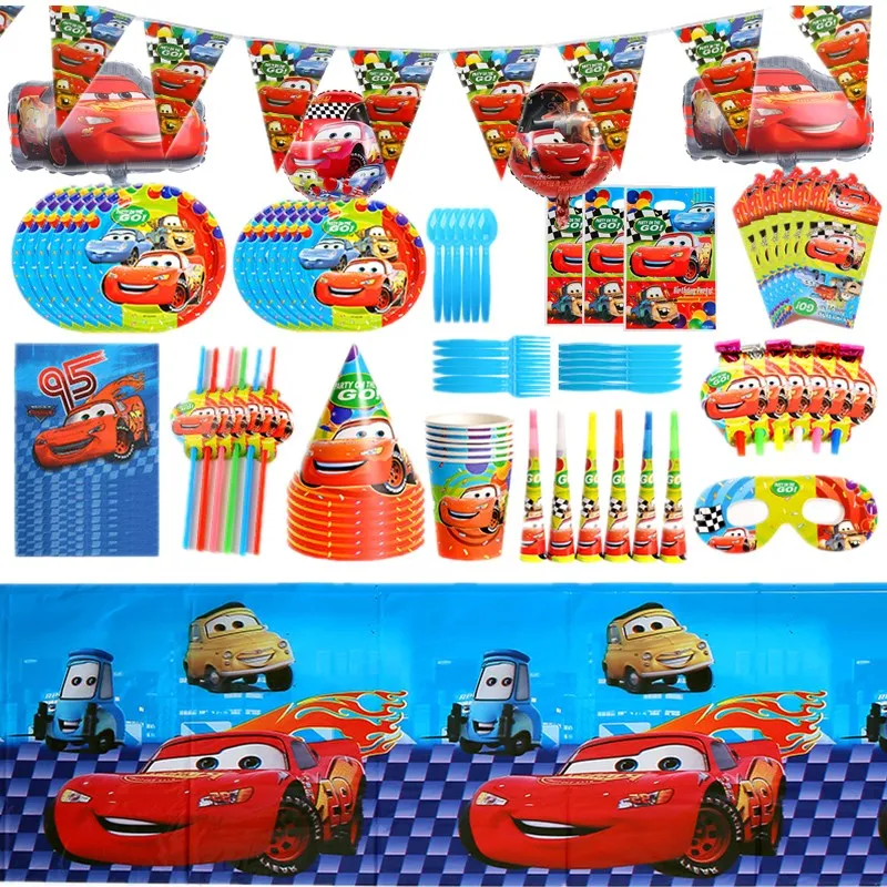 Disney Cars Kid Birthday Party Decorations Boys Favor Lightning McQueen Disposable Tableware Cup Plate Racing Car Party Supplies