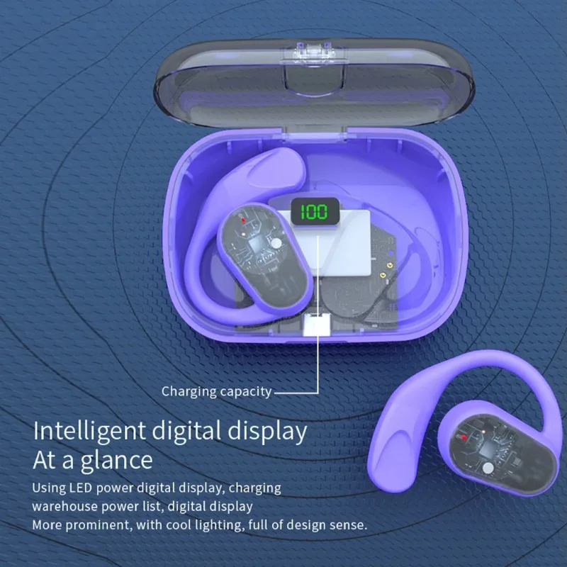 OWS-80 True Wireless Bluetooth V5.3 Earphones Digital Display Earbuds Hanging Ear Style Stereo Open Ear Outdoor Sport Headset