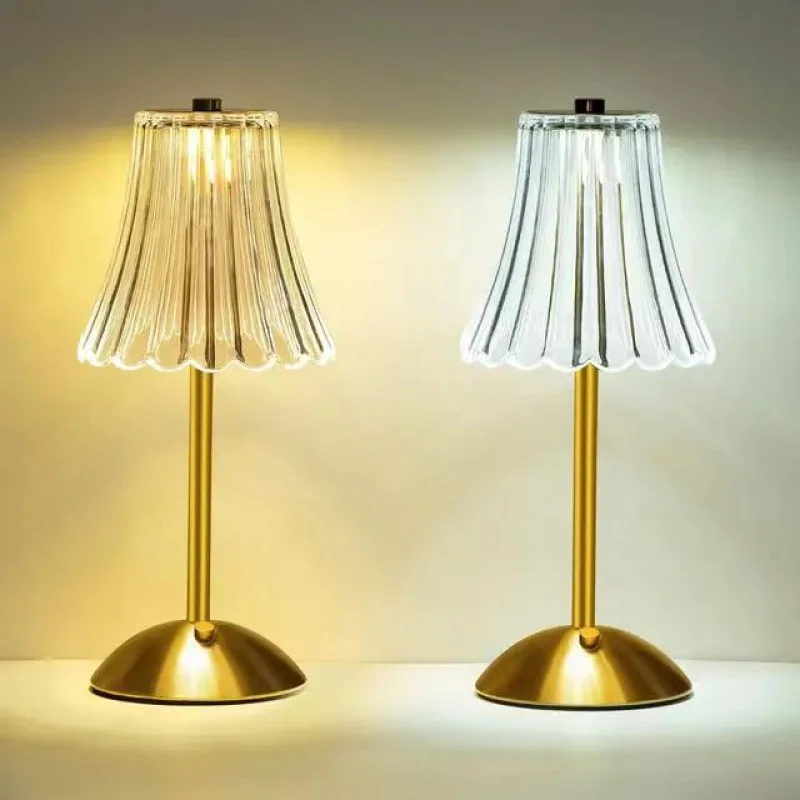 

Copper Gold Bedside Lamp LED Rechargeable Vintage Acrylic Light Nordic Creative Ambiance Lamp for Home Office Decor