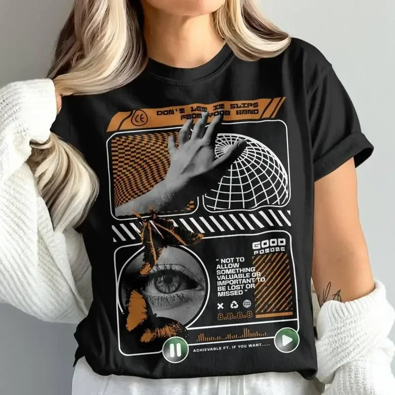 Retro Futuristic Hand and Eye T Shirt Bold Typography Art Edgy Urban Stree