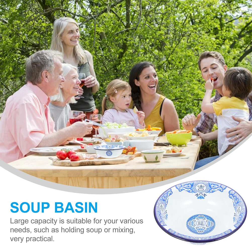 

Enamel Basin Thick Retro Round Salad Storage Basin White Food Grade Enameled Steel Large Capacity Soup Mixing Dough