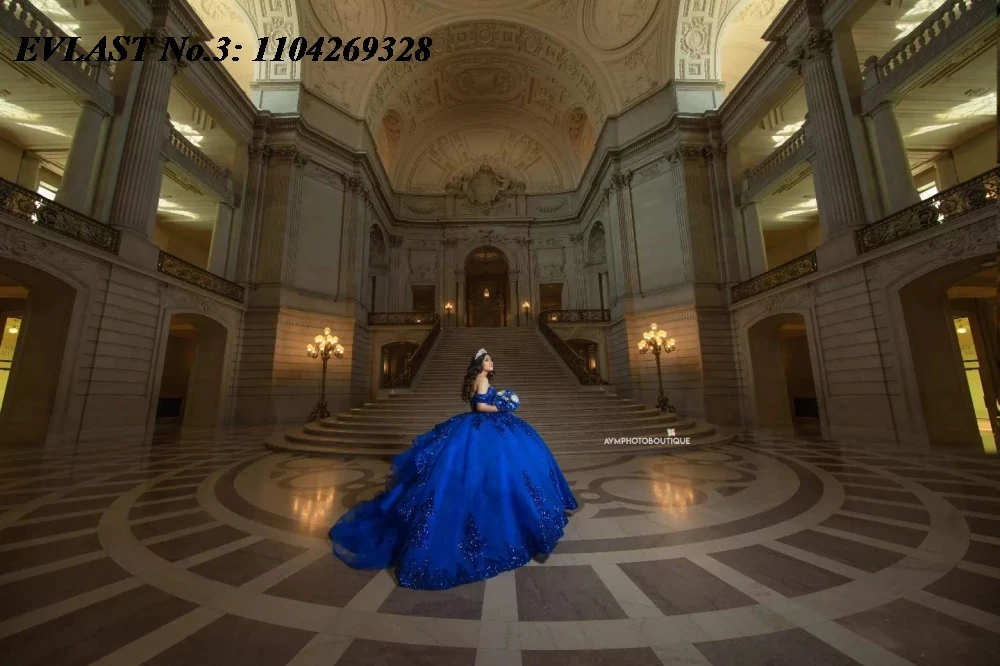 EVLAST personalizado azul real lentejuelas vestido para quinceañeras vestido De baile apliques rebordear escalonado dulce 16 Vestidos De 15 Anos E3Q112