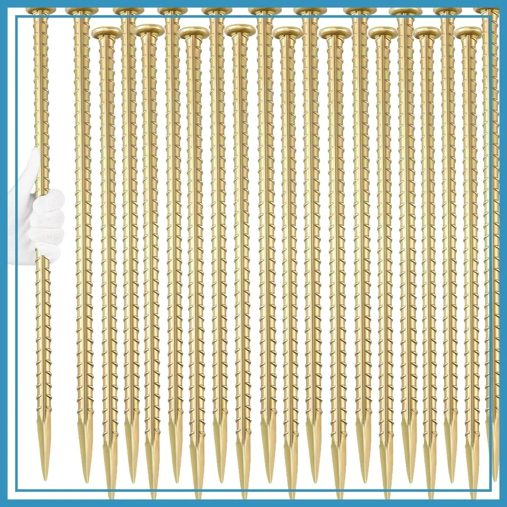 

16 Inch Rebar Stakes (20 Pack) 1/2 Inch Diameter Galvanized Steel Ground Anchors Heavy Duty Anchoring Spikes for Speed Bump, Parking Curb and Tent
