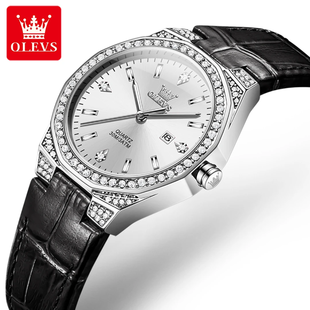 

OLEVS 5606 Quartz Fashion Watch Gift Leather Watchband Round-dial Wristwatch Calendar