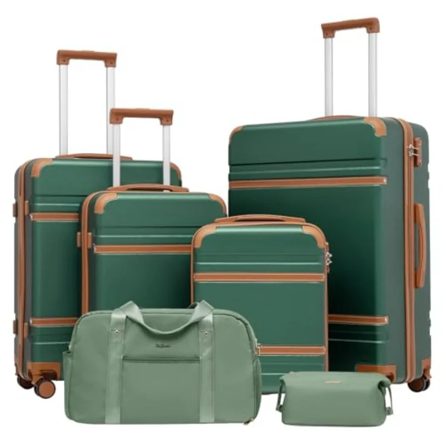 

LONG VACATION Luggage Set 6 Piece Suitcase with Spinner Wheels ABS+PC Hardshell Luggage with TSA Lock YKK Zipper