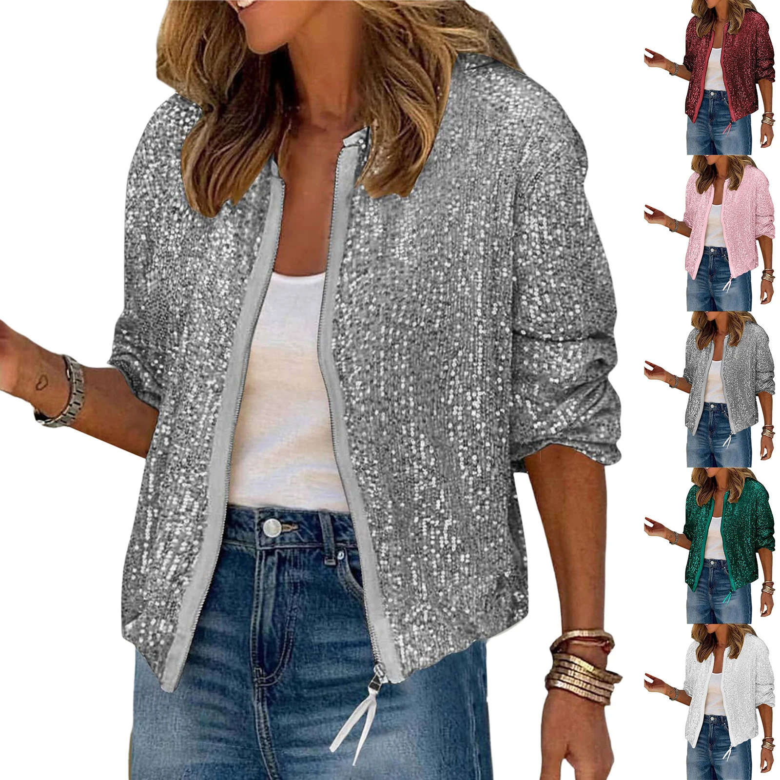 

Women Sequin Jacket Casual Long Sleeve Sparkly Glitter Coats Spring and Autumn Jacket Loose Fashion Jacket For Women