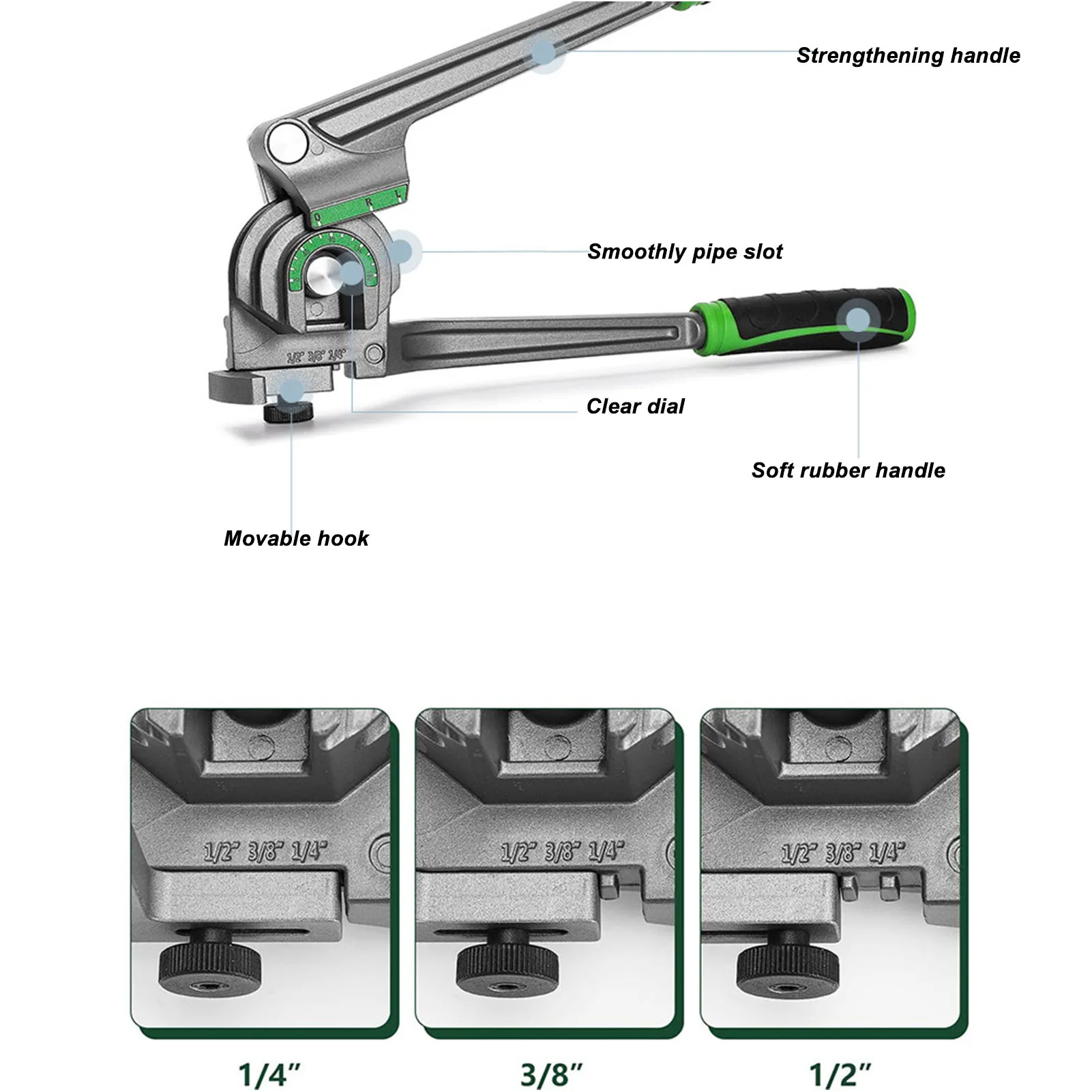 3 in 1 Tubing Bender 180 Degree 1/4 3/8 1/2 Inch OD Copper Aluminum Tube Bender for HVAC Refrigeration Repair Tube Bender