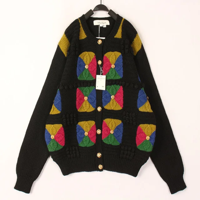 

Sweet Ethnic Style Hooked Flower Woolen Sweater Coat Vintage One-Off Japanese Harajuku Style Commute Loose Long Sleeve round ...