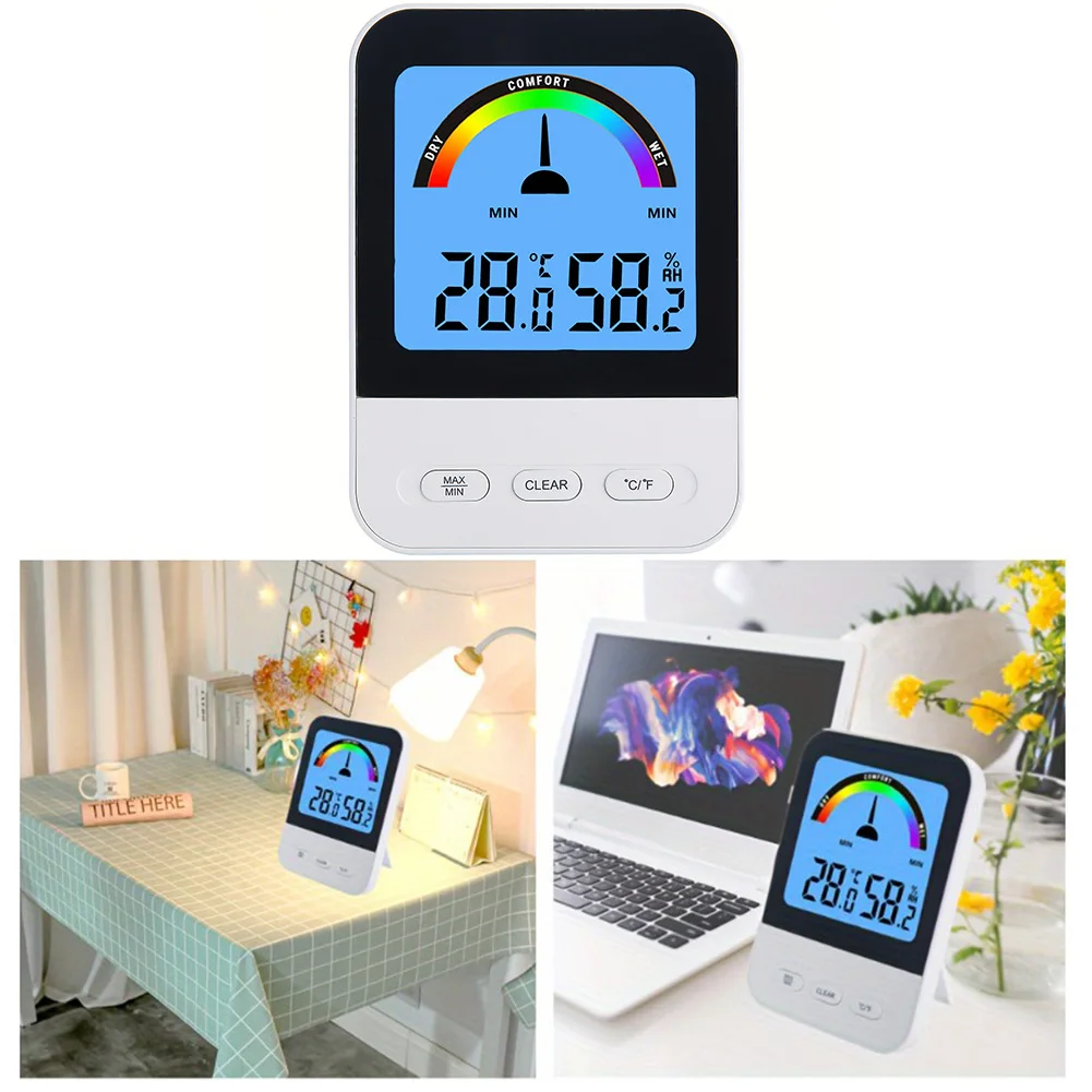Indoor Digital Thermohygrometer with Wet Dry Comfort Indicator and Memory Function for Temperature and Humidity Measurement
