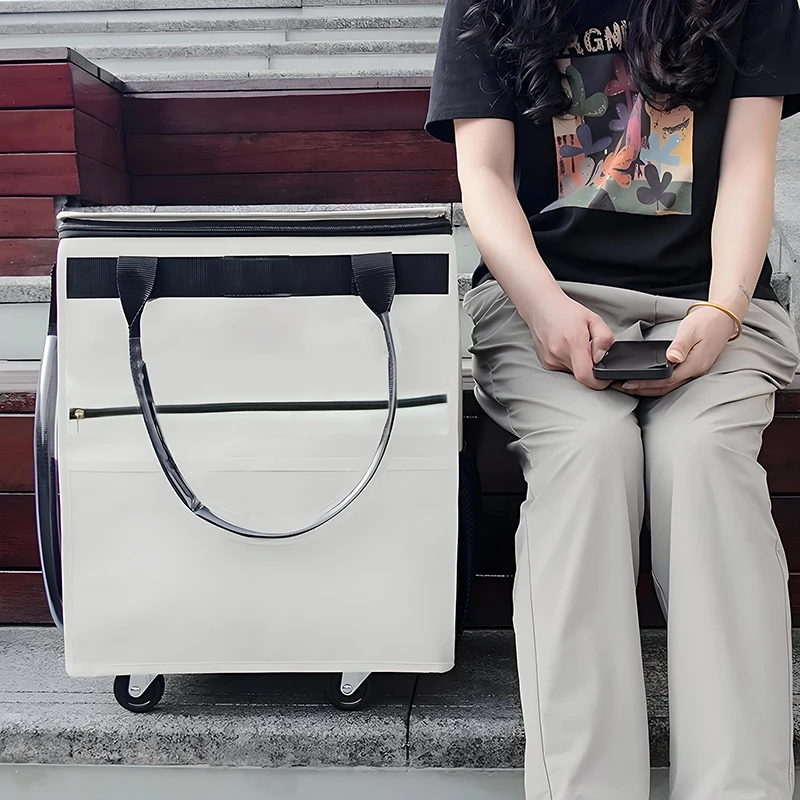 Foldable Insulated Trolley Cooler Bag with Wheels, Large Capacity Reusable Grocery Shopping Bag for Korean Market view 3