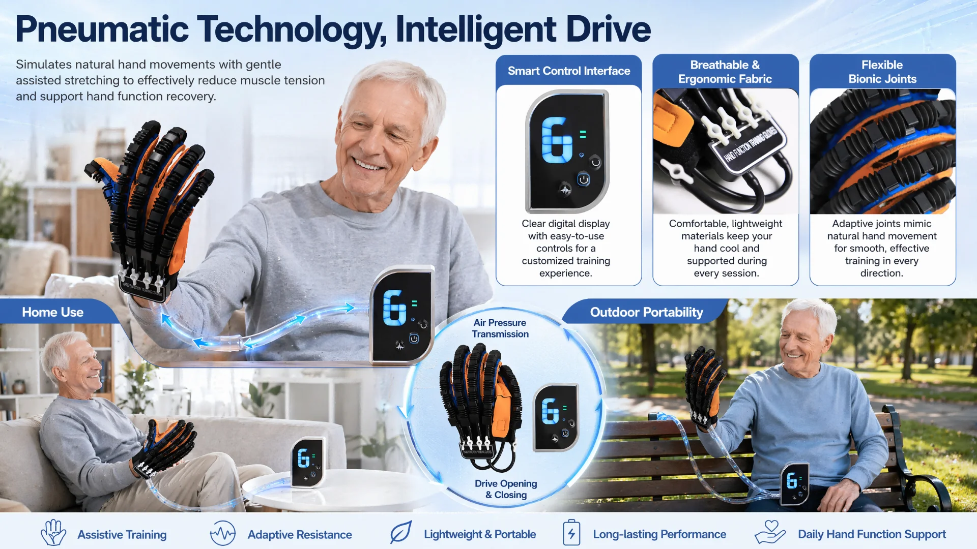 Intelligenter Roboter-Trainingshandschuh für Handübungen Elektrisches Fingerflexibilitäts-Trainingsgerät Heimfitness-Tool – Detail 7
