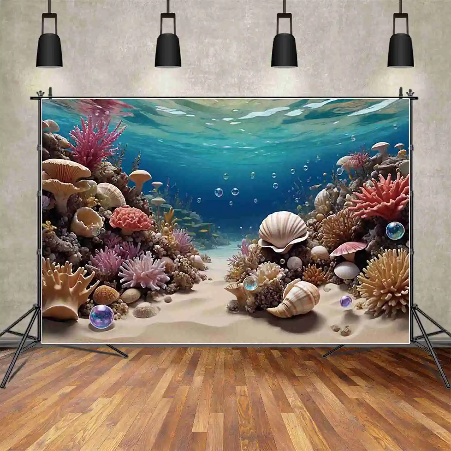 MOON.QG Underwater Coral Background Photography Fish White Shell Seaweed Photozone Backdrop Baby Photo Studio Photozone Supplies