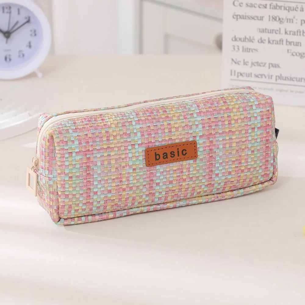 かわいい織鉛筆ケース INS シンプルさ大容量化粧品収納袋少し香り傷防止ペンバッグ女の子