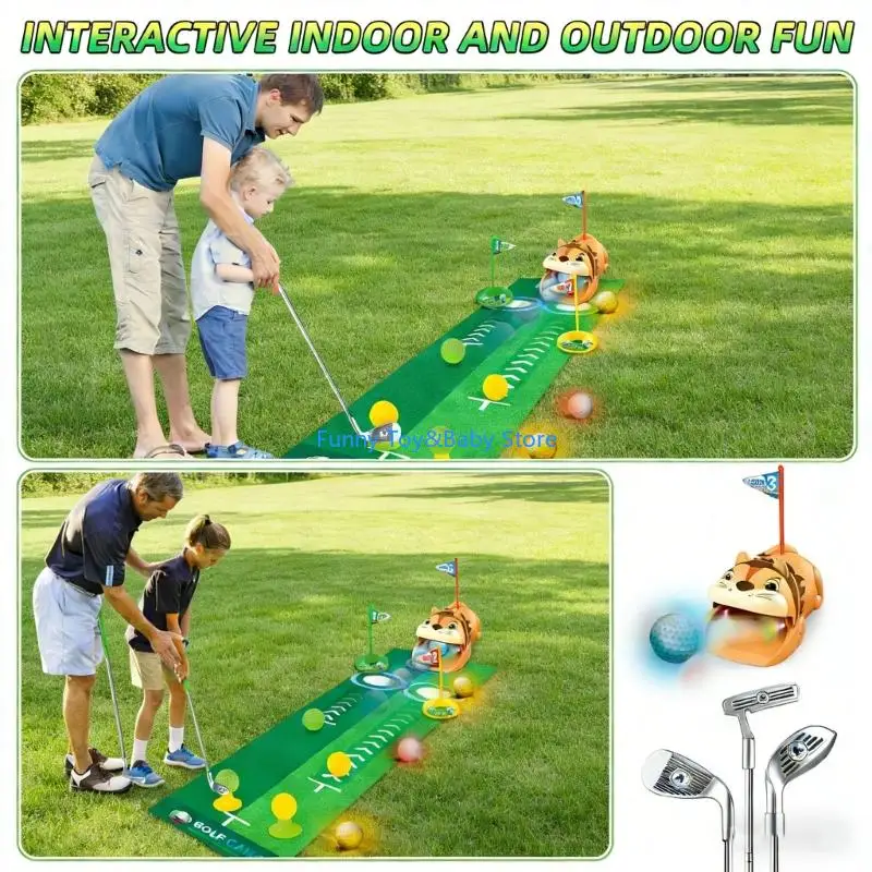 مجموعة جولف للأطفال مع حقيبة محمولة قابلة للسحب للعبة رياضية داخلية وخارجية لتطوير مهارات التنسيق C90B