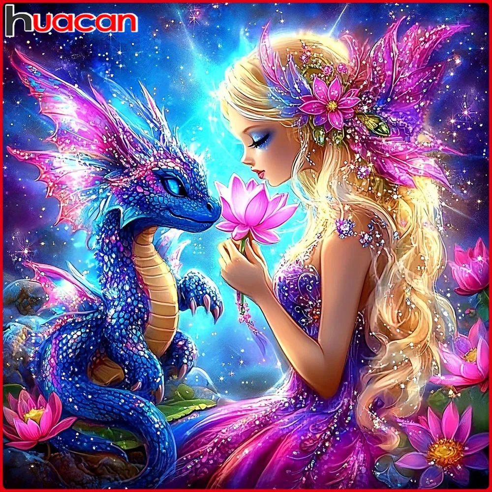 Huacan 5D DIY Diamantmalerei Drachenfee Diamantstickerei Tierporträt Komplettset Dekorative Gemälde