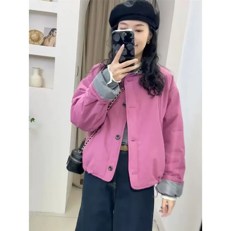 Women's Autumn Winter Top Coat Jacket Cotton Clothes Splicing Crash Color Thickened Short Comfortable Trend New Versatile Niche