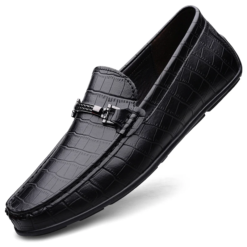 Men's Crocodile Print Loafers, Metal Buckle Slip on Driving Shoes, Lightweight Non-slip Casual Moccasins for Men, Multi Colors