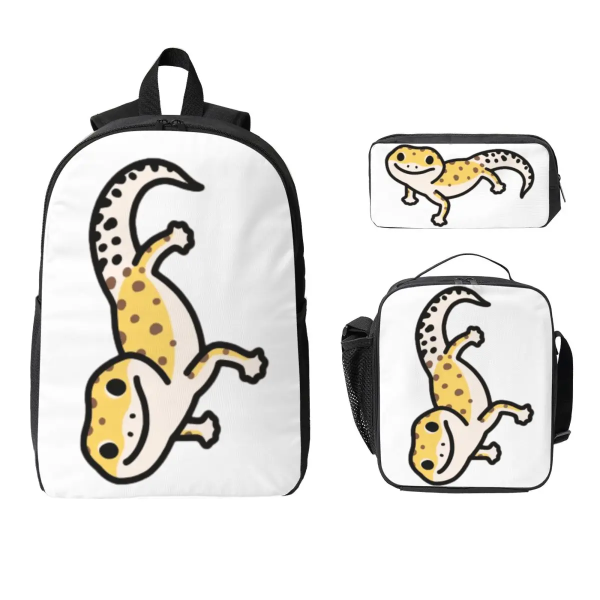 

Leopard Gecko Backpack Student Boys Girls BookBag School Bag Computer Shoulder Bags 3ps Insulated Lunch Bag Pencil Case