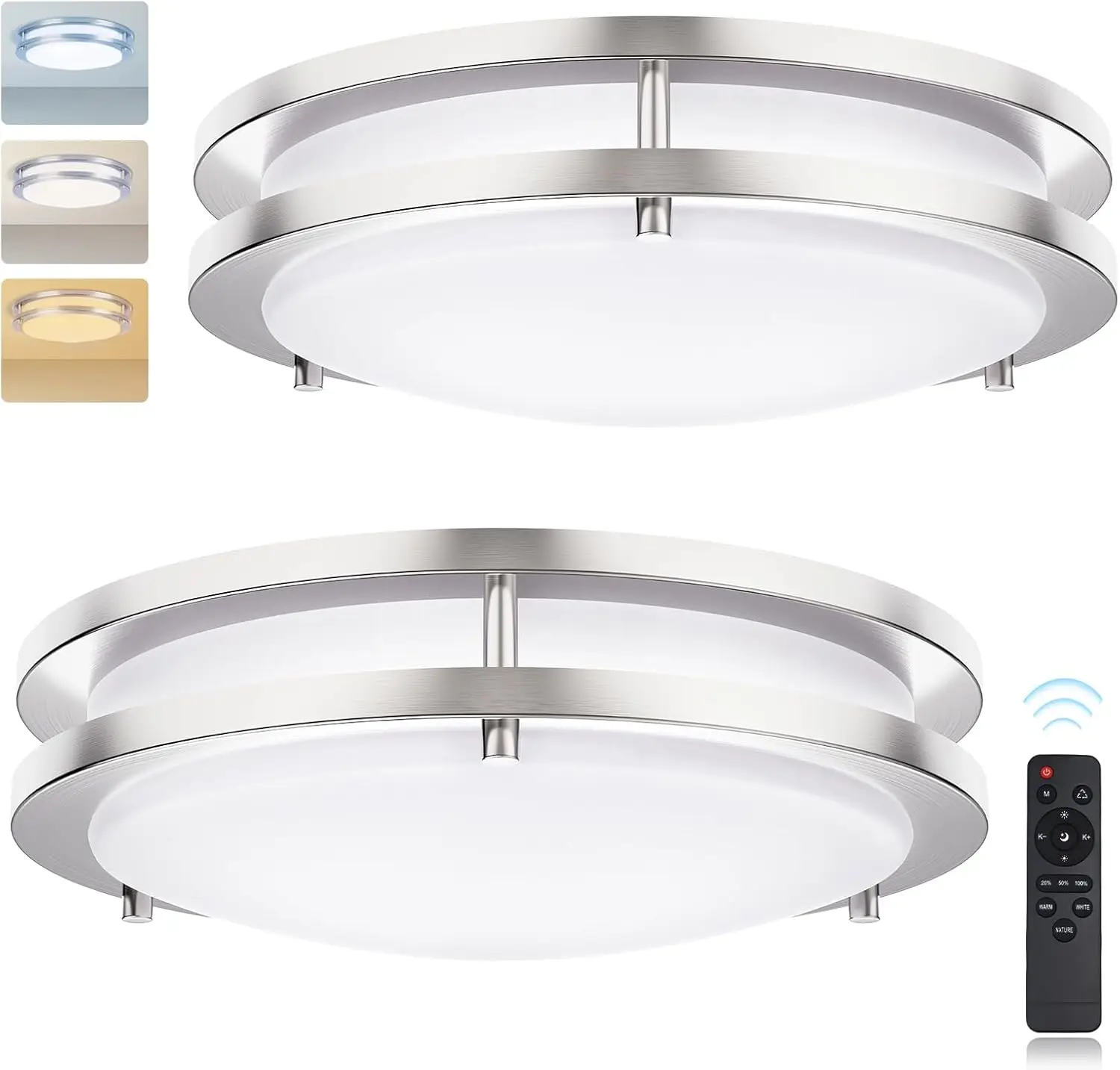 13" Dimmable LED Ceiling Light 24W 3000K-6000K Remote Control Flush Mount 2 Pack