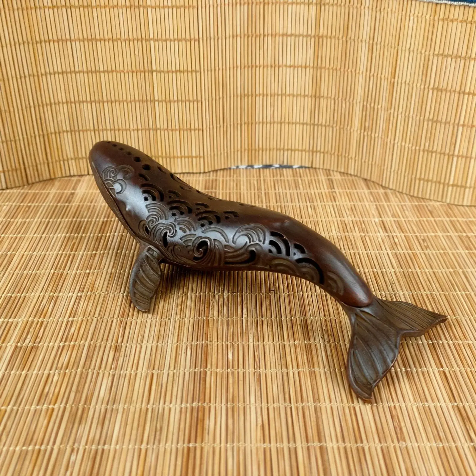 Retro Antique Bronze Chinese Fish Line Incense Burner Qing Dynasty Qianlong