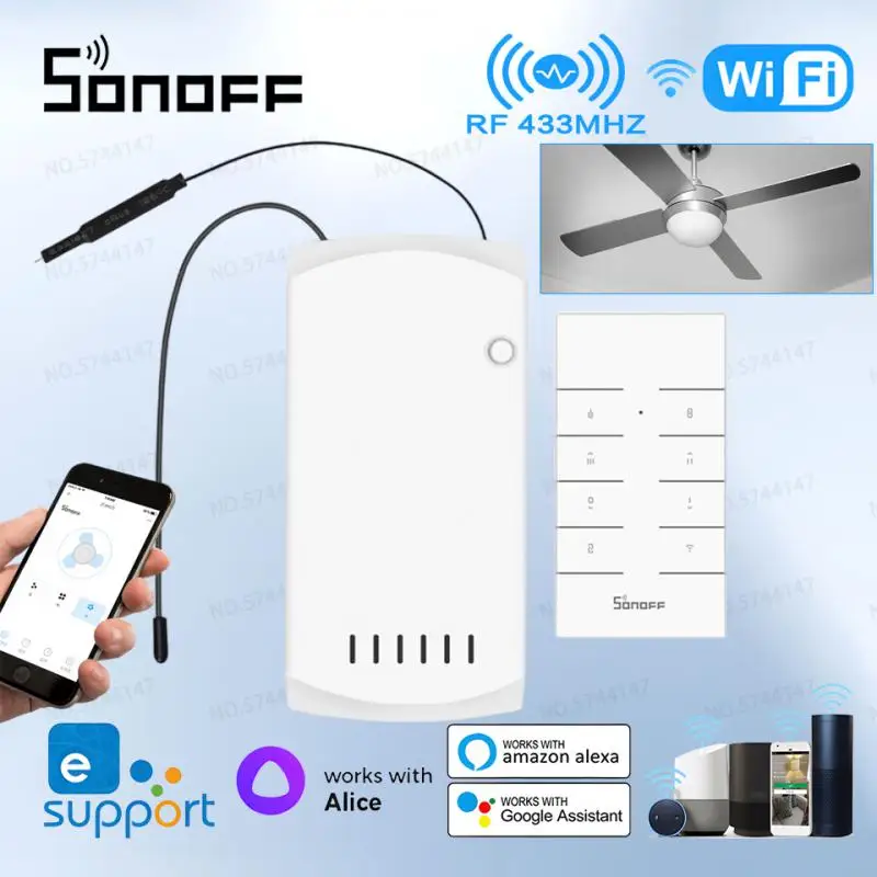 SONOFF-Joli de ventilateur intelligent iFan04, contrôleur de lumière, télécommande vocale, vitesse sœur, maison intelligente, WiFi, L, H, 433 RF