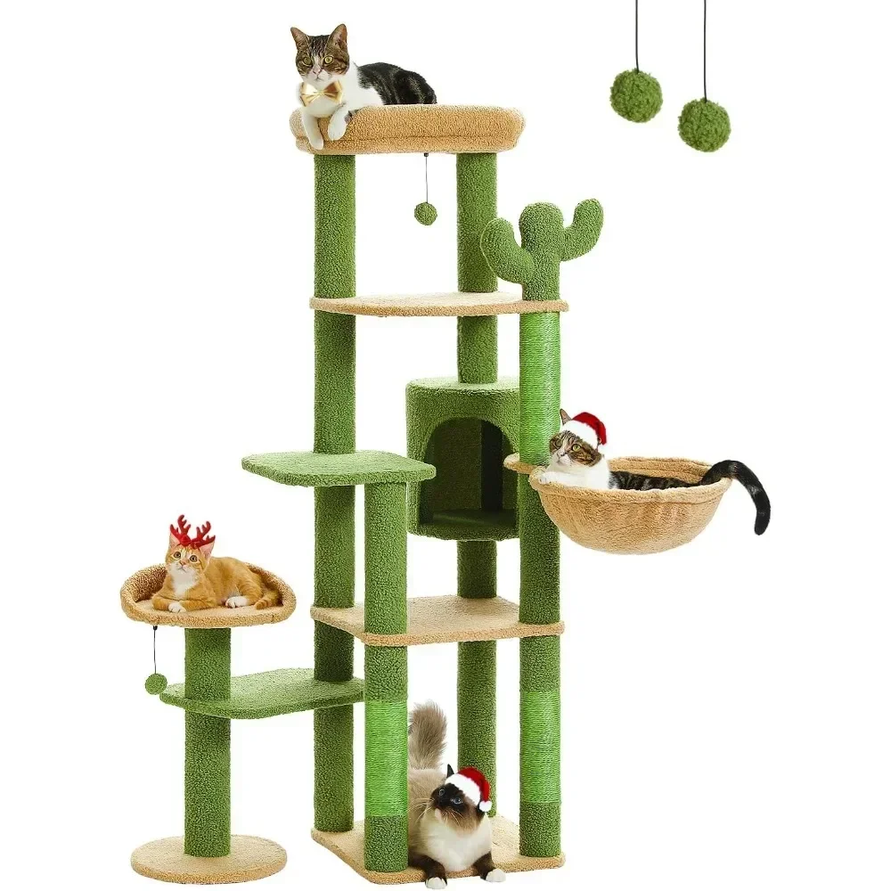 

Cat Tree, Scratching Post and 2 Perches Tree for Cats Toys Cat Condo With Large Hammock