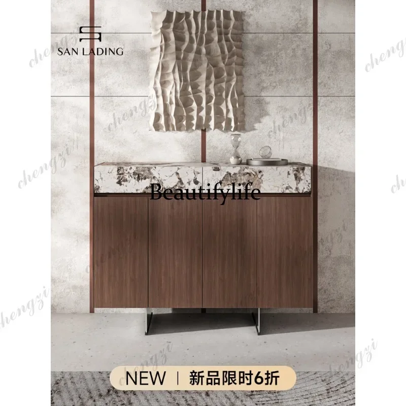 QQ Italian minimalist walnut shoe cabinet light luxury marble porch cabinet wall decorative cabinet